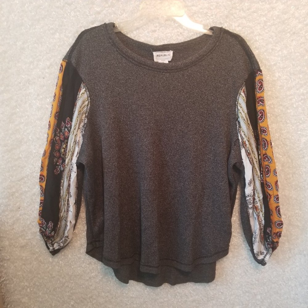 For the Republic Waffle Knit Boho Contrast Balloon Sleeve Top Size 1X